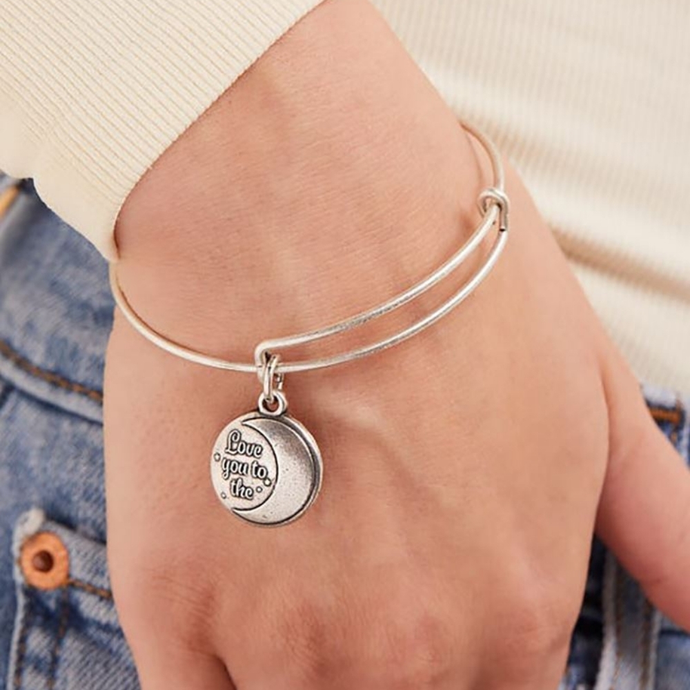 ALEX AND ANI Love You to the Moon Charm Bangle in Rafaelian Silver